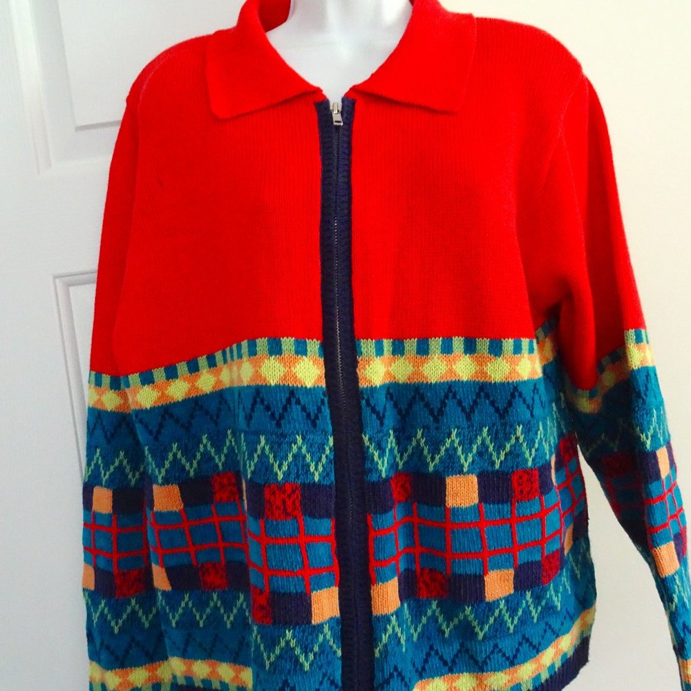 Ladies Zip Front Colorful Sweater-Never Wprn